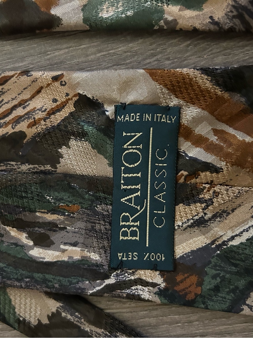 Branton Classic Made in Italy Silk Scarf - Olive, Brown, Cream